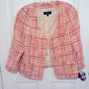 Talbots Coral Tweed Collarless Blazer
